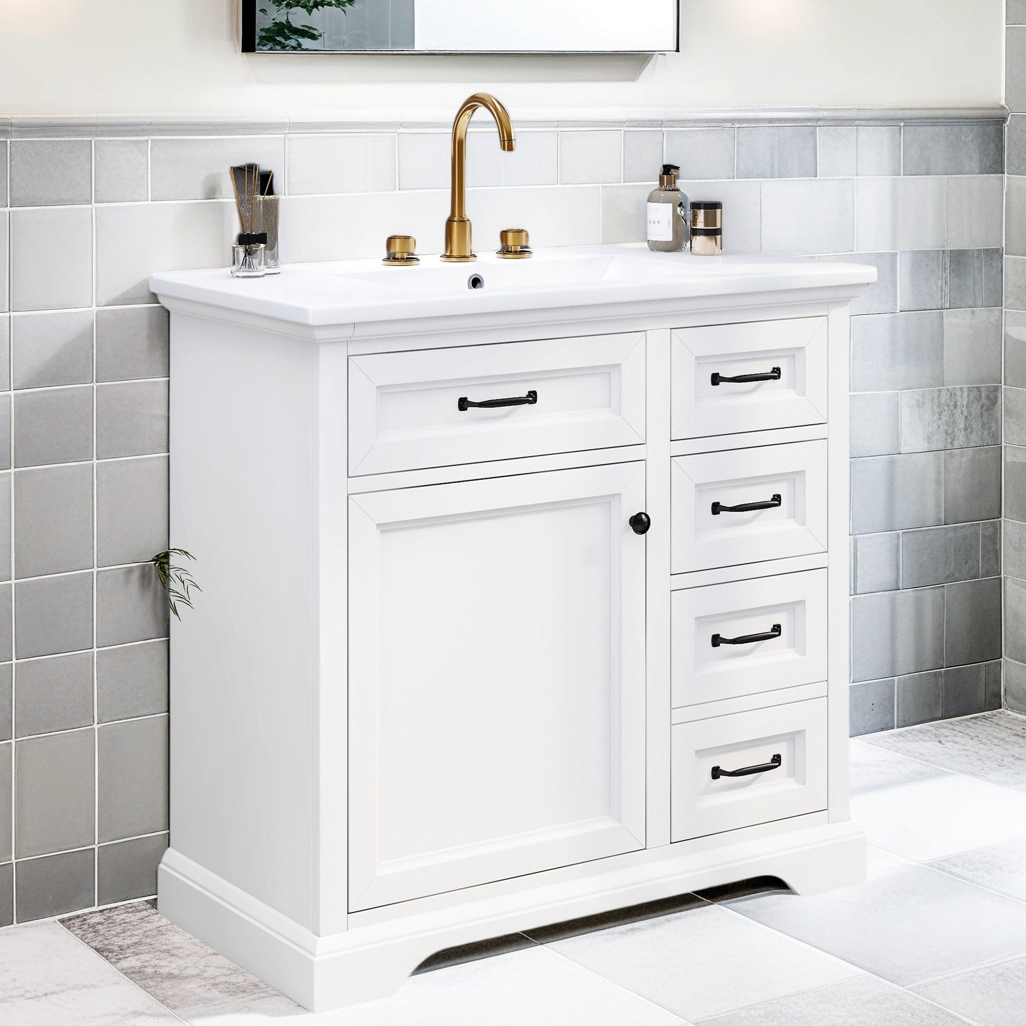 Winston Porter 36" Bathroom Vanity With Sink, Ceramic Sink, 2 Tip-Out ...